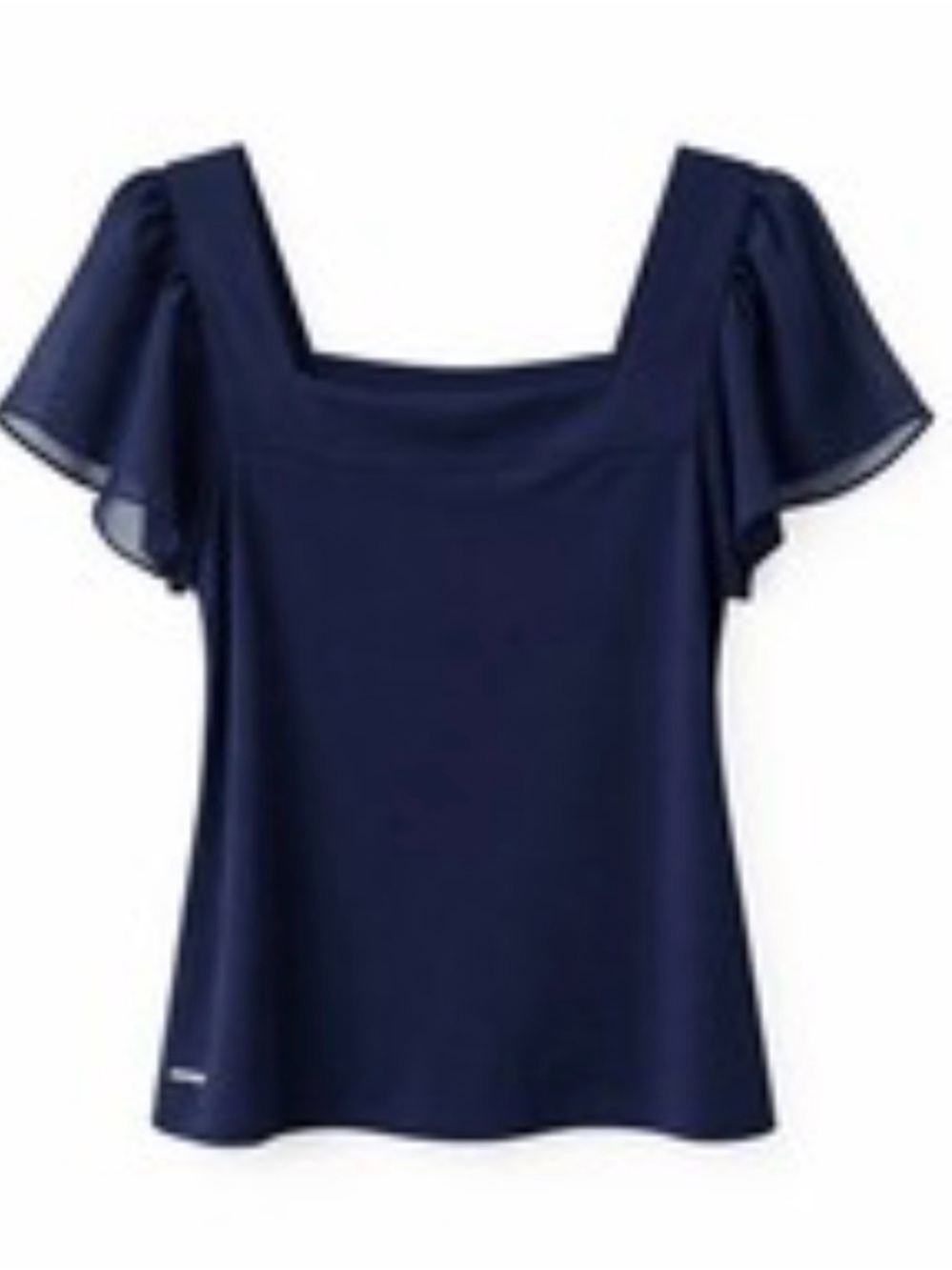 Calvin Klein NWOT Romantic Navy Square-Neck Top w Sheer Flutter Sleeve - Size M